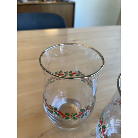 LOT OF 4 VINTAGE LIBBEY ARBY'S HOLLY RIBBONS GLASS TUMBLERS 5 1/4" Christmas Cup - Picture 10 of 13